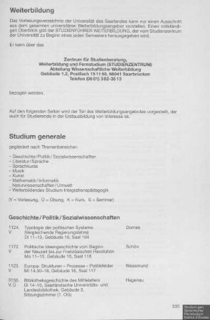 Weiterbildung: Studium generale/Fernstudium