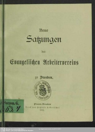 Neue Satzungen des Evangelischen Arbeitervereins zu Dresden