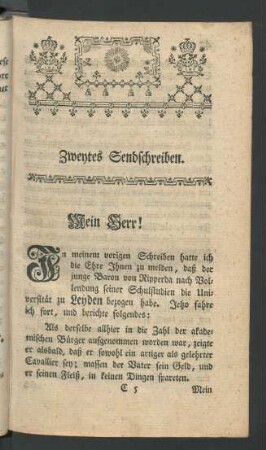 Zweytes Sendschreiben