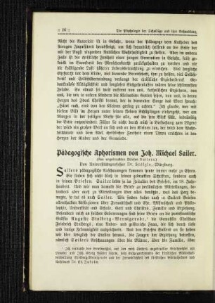 Pädagogische Aphorismen von Joh. Michael Sailer : (aus ungedruckten Briefen Sailers)