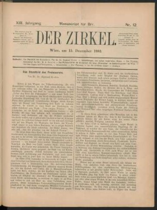 Nr. 12. Wien, am 15. December 1883.