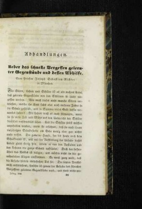 Ueber das schnelle Vergessen gelernter Gegenstände und dessen Abhilfe