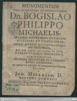 Monumentum Bogisl. Philippo Michaelis positum
