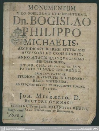 Monumentum Bogisl. Philippo Michaelis positum