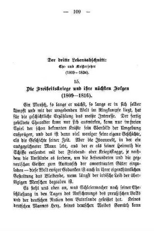 Der dritte Lebensabschnitt: Ehe- und Meisterjahre (1809-1834)
