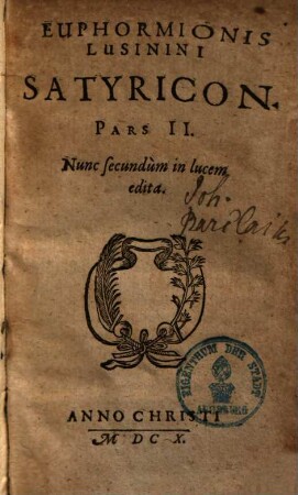 Euphormionis Lusinini Satyricon, 2