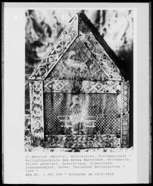 Reliquienschrein des Abtes Nanthelm (Nantelmus), Stirnseite I: Johannesadler und thronende Madonna