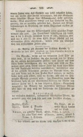 2) Beitrag zur Kenntniß der friesischen Sprache. (Geschrieben im Jahr 1757; mitgetheilt von Herrn Organisten Peters in Wrixum auf Föhr.)