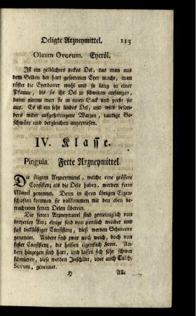 IV. Klasse. Pinguia. Fette Arzneymittel.