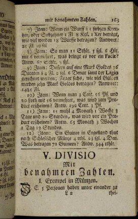 V. Divisio Mit benahmten Zahlen.