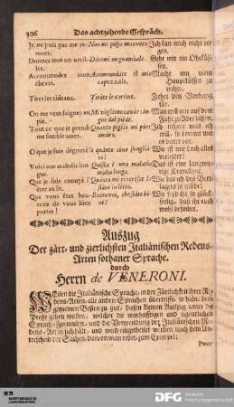 Auszug Der zärt- und zierlichsten Italiänischen Redens-Arten sothaner Sprache.