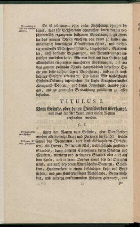 Titulus I. Vom Gesinde, oder denen Dienstbothen überhaupt, und was für Art Leute unter diesen Namen verstanden werden.
