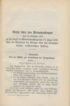 Gesetz über den Urkundenstempel vom 13. November 1876 ..