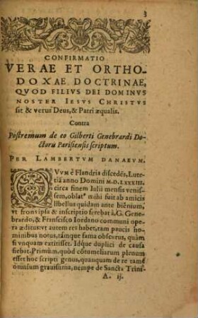 Confirmatio verae et orthod. Doctrinae quod Filius Dei insit et verus Deus et homousios