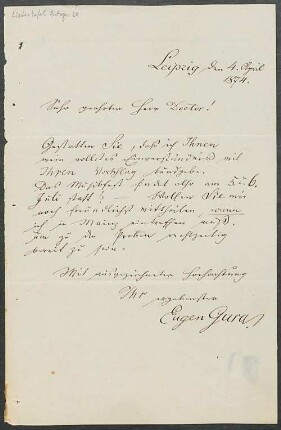 Brief von Eugen Gura an Heinrich Gaßner