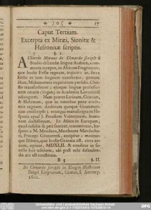 Caput Tertium. Excerpta ex Miraei, Sionitae & Hesronitae scriptis.
