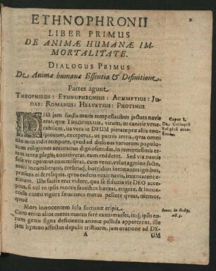 Dialogus Primus. De Animae humanae Essentia & Defintione.