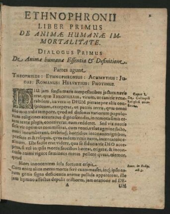Dialogus Primus. De Animae humanae Essentia & Defintione.