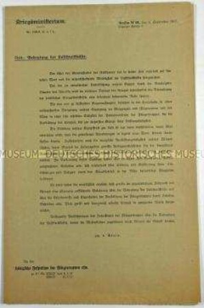 Offener Brief des Kriegsministeriums zur Bedeutung der Luftstreitkräfte