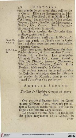 Article second: Division de l’Histoire Grecque en quatre Ages