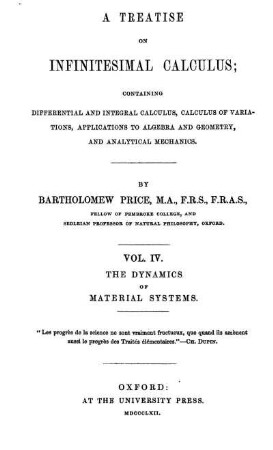 Vol. 4: A Treatise of Infinitesimal Calculus. Vol. 4