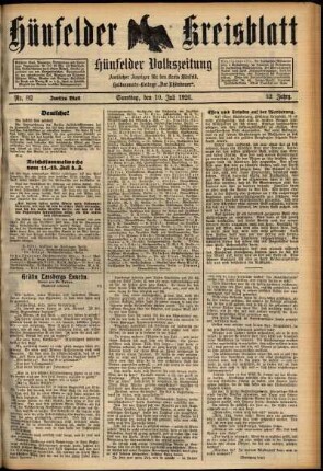 Zweite Ausgabe vom Samstag, den 10. Juli 1926.