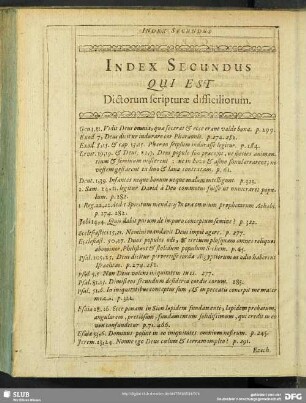 Index Secundus Qui Est Dictorum scripturae difficiliorum