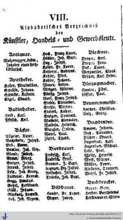 Verzeichniß der hiesigen Künstler, Handels- und Gewerbsleute