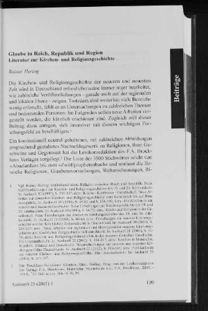 Glaube in Reich, Republik und Region : Literatur zur Kirchen- und Religionsgeschichte