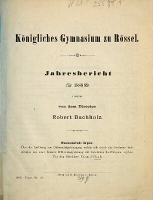 Jahresbericht. 1888/89