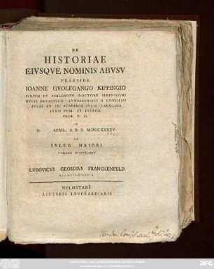 De Historiae Eivsqve Nominis Abvsv