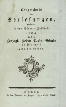 Vorlesungsverzeichnis 1784/85