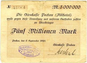 Anweisung über Fünf Millionen Mark