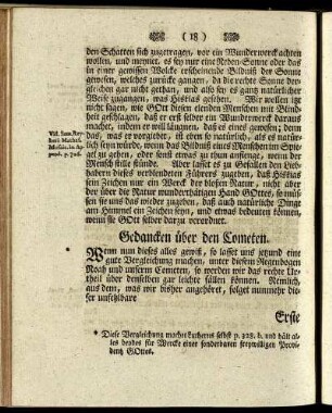 Gedancken über den Cometen.