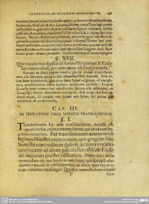 Cap. III. De Tentatione Circa Ministri Translationem