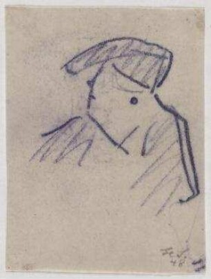 [o.T.]. Frau mit Kopfbedeckung (im Profil)