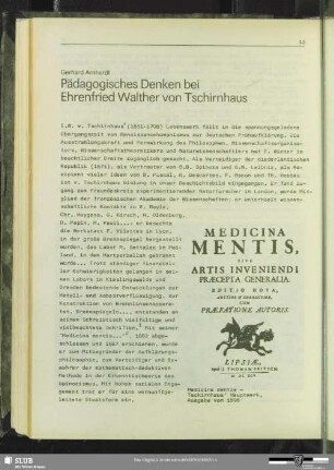 Pädagogisches Denken bei Ehrenfried Walther von Tschirnhaus
