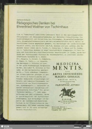 Pädagogisches Denken bei Ehrenfried Walther von Tschirnhaus