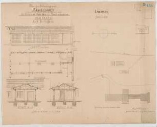 Thiersch, August ; Schönau (Königssee), Malterhöhe 1; Haus v. Heyden, Umbau - Speisesaal (Lageplan, Grundriss, Ansicht, Schnitt)