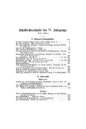 Inhalts-Verzeichnis des VI. Jahrgang