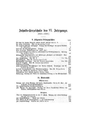 Inhalts-Verzeichnis des VI. Jahrgang