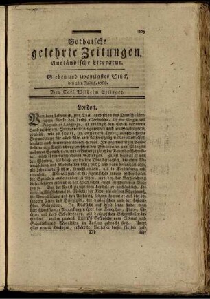 Sieben und zwanzigstes Stück, den 2ten Julius, 1788.