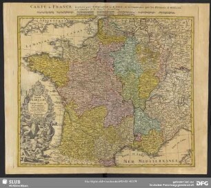 Carte de France dresséé par Guillaume de L'Isle