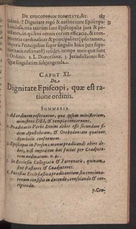 Caput XI. De Dignitate Episcopi, quae est ratione ordinis.