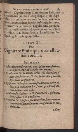 Caput XI. De Dignitate Episcopi, quae est ratione ordinis.