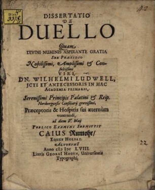 Disp. iur. de duello