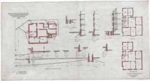 Billing, Hermann; Karlsruhe, Eisenlohrstr. 45; Haus Hornecker (Rothfuss) - Entwässerungsanlage (Grundrisse, Längenprofil, Schnitte)