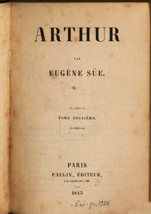 Arthur : Par Eugène Süe. 2