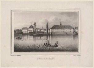 Das Schloss Blankenhain (Crimmitschau) mit dem gleichnamigen Schloss von Süden über den See gesehen, aus Sommers Vaterland der Sachsen, 1839 oder 1840
