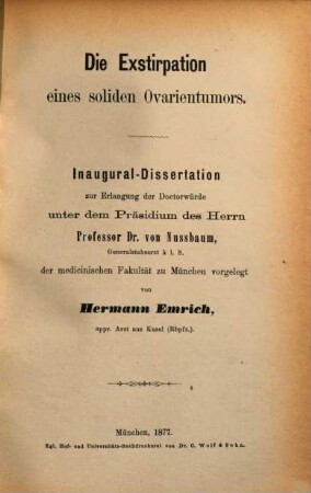 Die Exstirpation eines soliden Ovarientumors : Inaug. Diss.